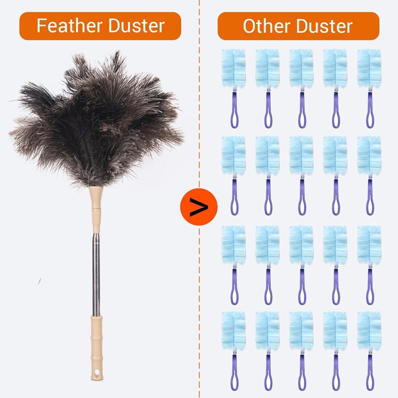 Cede noo Extendable Ostrich Feather Duster, Natural Ostrich Feathers Long Handle Duster for Cleaning, 47” Soft & Fluffy Feather Duster for High Ceilings, Fans, Walls, Furniture, Home Dusting - Image 2